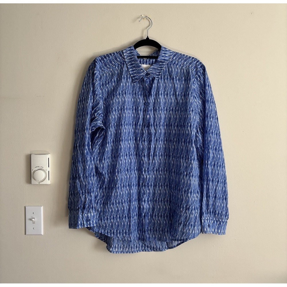 Chicos 3 XL Cotton Button Up Shirt Blue White‎ Coastal Preppy Office